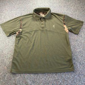 Browning T-Shirt Mens Adult Medium Green Forest Hunting Polyester Buttons Collar